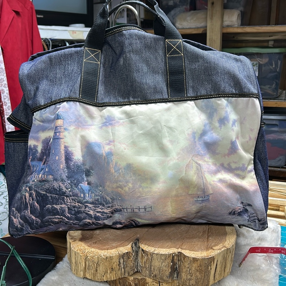 Thomas Kincaid, large denim duffel bag